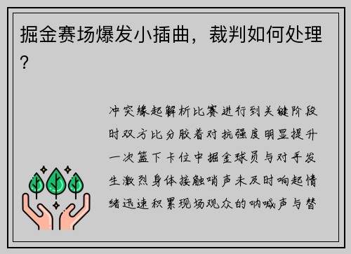 掘金赛场爆发小插曲，裁判如何处理？
